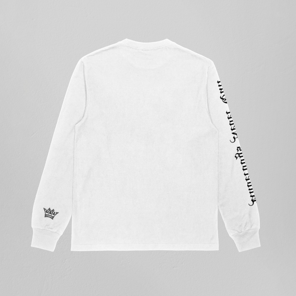 Underdogs Never Quit: Old English Long Sleeve T-Shirt (White)