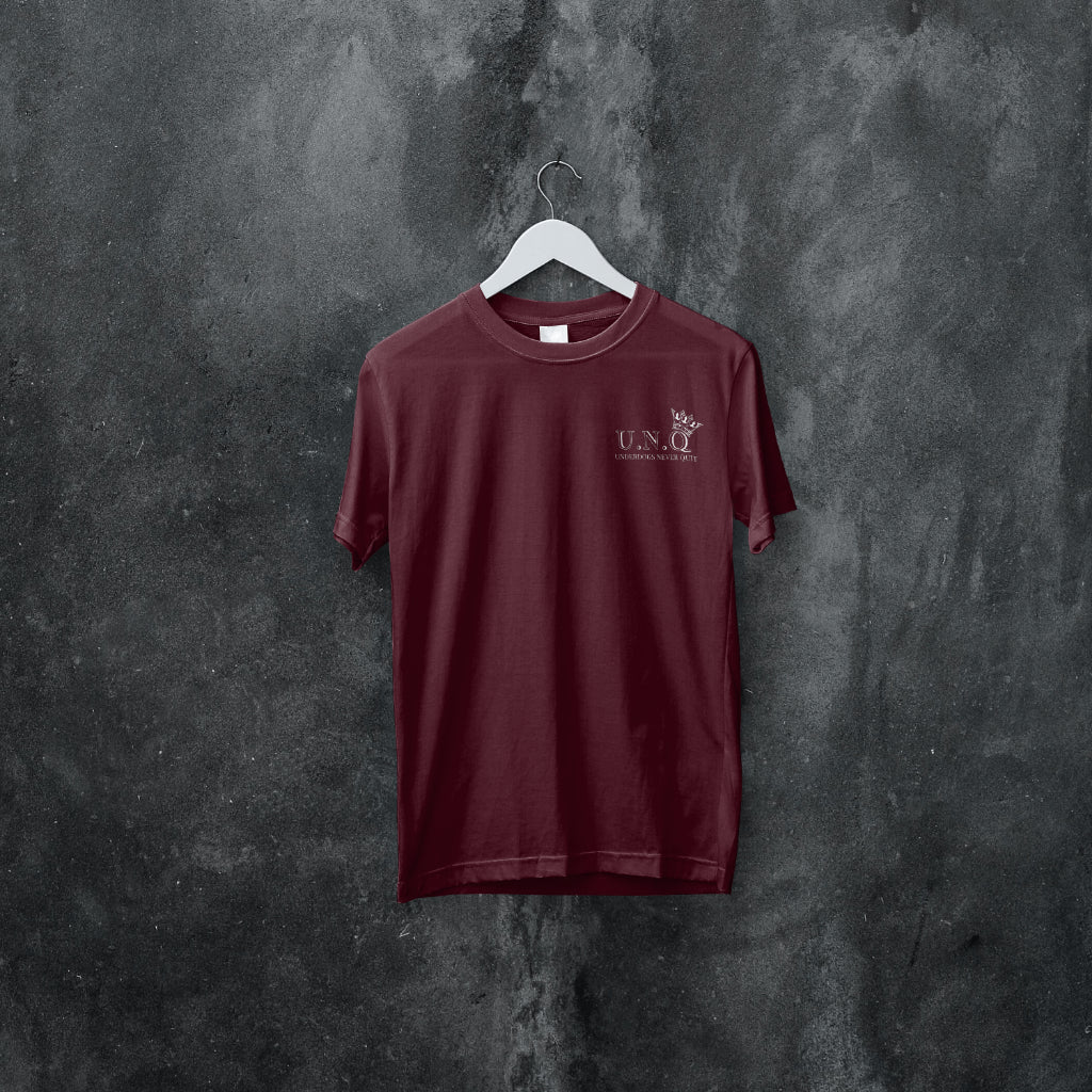 Underdogs Never Quit: Small Pocket Graphic T-Shirt (Maroon/Burgundy)