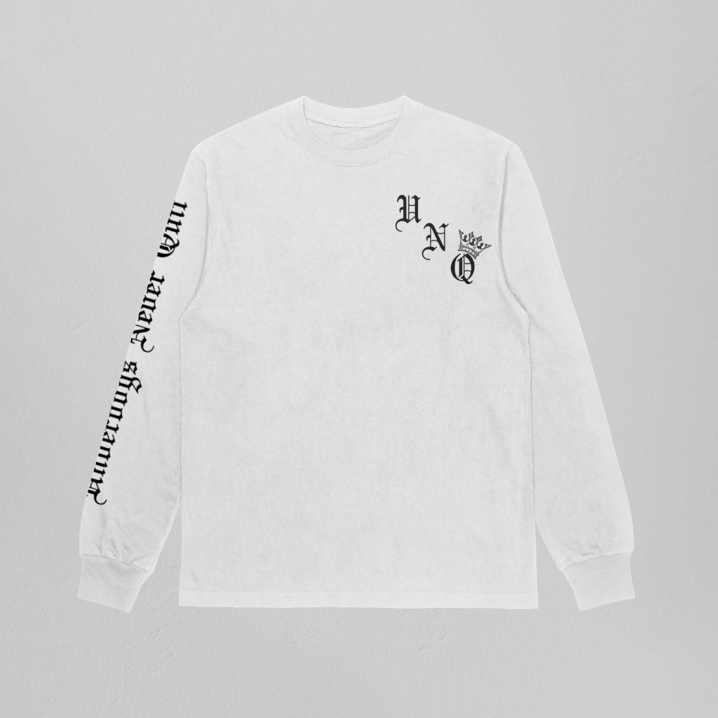 Underdogs Never Quit: Old English Long Sleeve T-Shirt  (White)